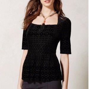 Anthropologie Velvet Black Patterned Top